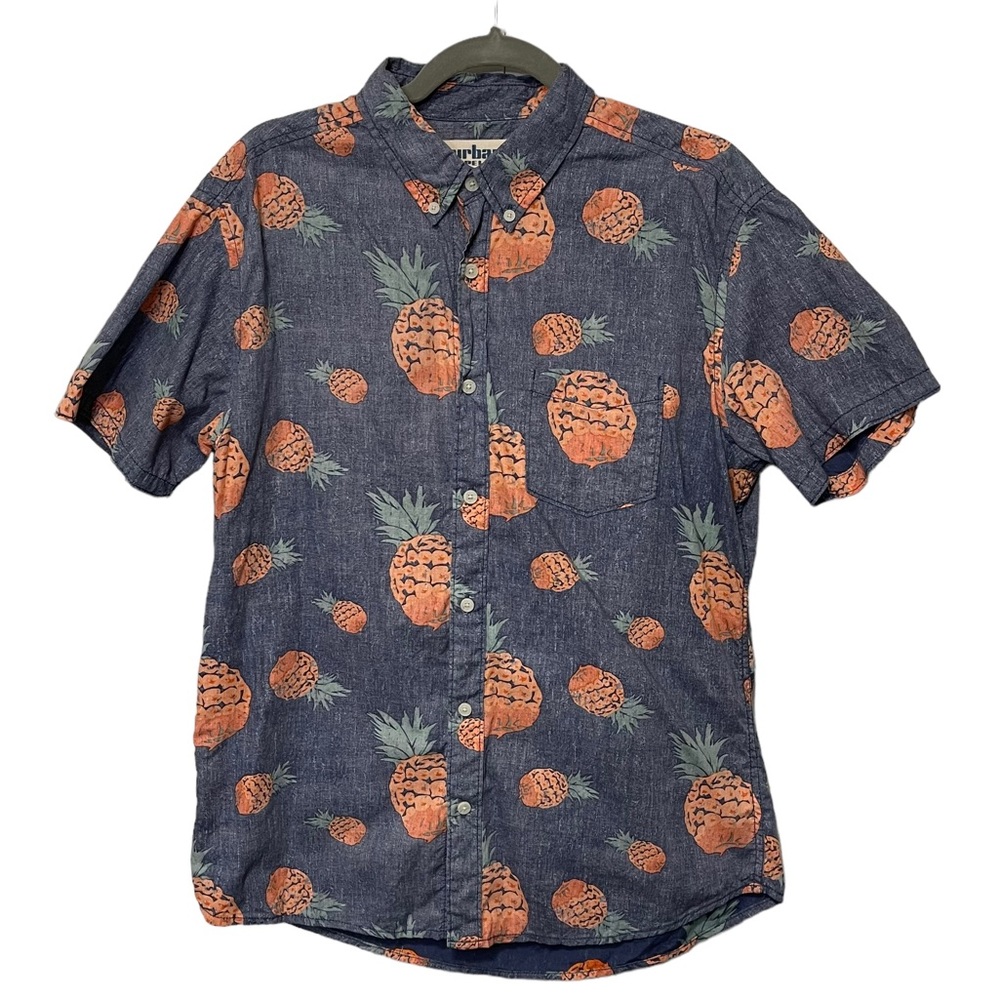Urban Pipeline Blue Short Sleeve Pineapple Print Button Down Size Large EUC